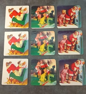 Vintage Christmas Coca Cola Soda Coasters Cork Back Set Of 9 Santa  • $6.99