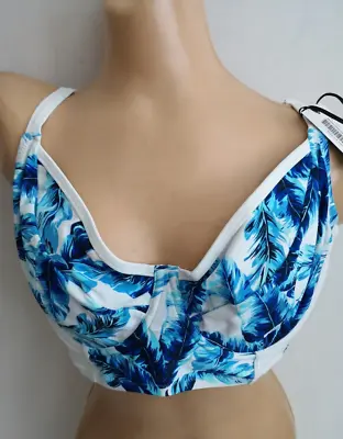 Pour Moi Blue White Reef U/wired Longline Bikini Top Size 38f Bnwt • £14.99