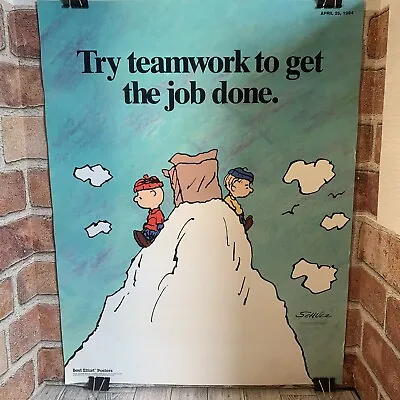 Vintage Snoopy Peanuts Poster 22x17 Workplace Teamwork Linus & Charlie Brown • $49.99