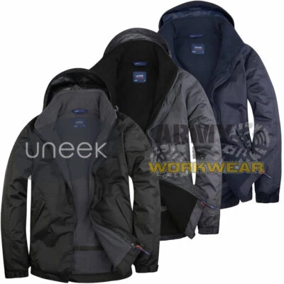 £23.95 • Buy Uneek Mens Premium Outdoor Waterproof Windproof Coat Fleece Lined Jacket Hood 