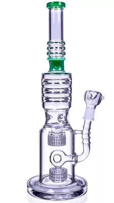 $61.74 • Buy THICK 16  HEAVY Double Matrix Perc BONG Tall Glass Water Pipe Hookah GREEN *USA*