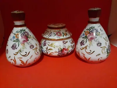 Matson Porcelain Vintage Vanity Set Perfume Bottles Powder Jar Floral 1940-1950 • $35