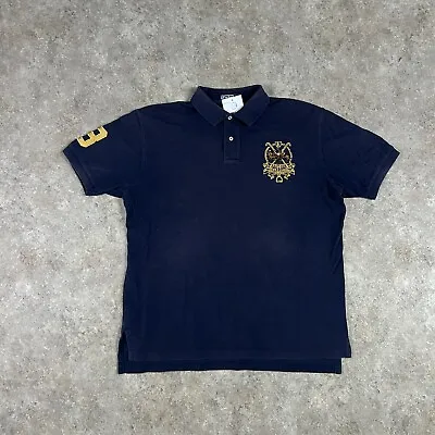 Ralph Lauren Polo Shirt Mens Large Navy Blue Short Sleeve Triple Pony Logo VTG • £24.99