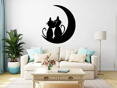 Cat Moon Sticker Wall Love Decal Nursery Bedroom Decor Vinyl Animal Kids • £4.50