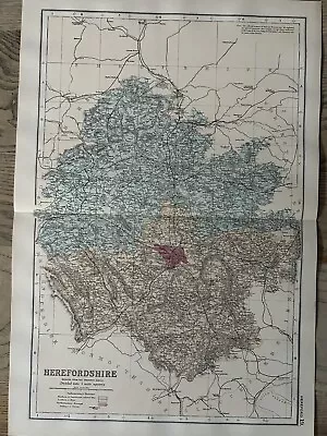 1885 Herefordshire Original Hand Coloured Antique Map By G.W. Bacon • £19.99