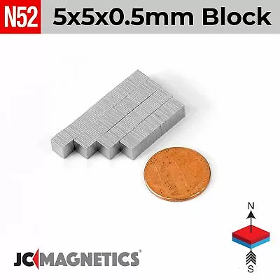 Magnet Block 5mm X 5mm X 0.5mm N52 Super Strong Rare Earth Neodymium 5x5x0.5mm • $13