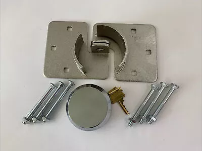 Round Padlock+ Hasp + Screws Hidden Shackle- Van Trailer Door Shed Hockey Puck • $32.95