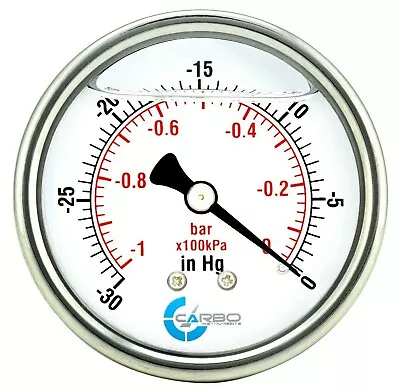 1-1/2  Vacuum Gauge Stainless Steel Case Liquid Filled Back Mnt -30 Hg/0 Psi • $11.95