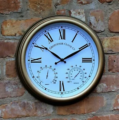 £19.95 • Buy Copper Effect Garden Station Wall Clock With Thermomer Indoor Outdoor Roman 38cm