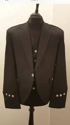 £59.99 • Buy Men’s Argyle Black  Serge Wool  UK 56R  Jacket And Waistcoat Available In Bulk.
