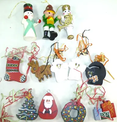 Vintage Lot Of Small Wooden Christmas Ornaments Tin Soldier Drummer Boy Snowman • $3