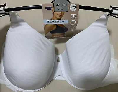 M&S BODY SHAPE DEFINE UNDERWIRED  NATURAL UPLIFT FULL CUP Bra In WHITE Size 42DD • £13.99