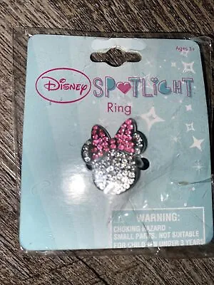 Disney Minnie Mouse Pink Rhinestone Silver Tone Adjustable Girls Ring 6 7 8 • $15.99