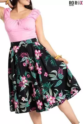 Hell Bunny Kalani 1950s Skirt Retro Vintage Circle Swing Flower Printed • £18