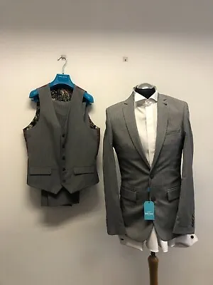 Harry Brown 3pc Suit Grey Stripe Slim Fit 38r Trs W32 L30 Bnwt • £100.79