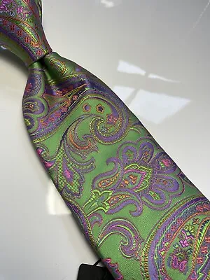 Nwt Imani Uomo Multi Color Paisley Style Print Silk Touch Neck Tie & Hanky • $24.99