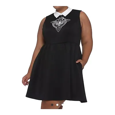 Hot Topic Dress Plus Size 2X Death's Head Moth Black Collar Goth Wednesday Witch • $23.92