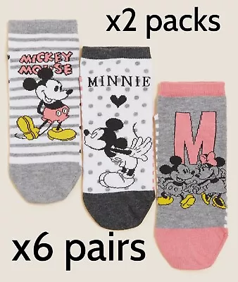 M&S X6 Pairs Womens Ankle Socks UK 3-5 Mickey & Minnie Mouse Cotton Rich Disney • £9.99