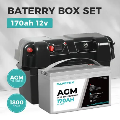 12V 170Ah AGM Battery Deep Cycle With Battery Box Dual USB Caravan Camping Solar • $309.99