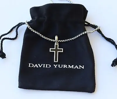 David Yurman Sterling Silver 2.7mm Box Chain Necklace W/ Exotic Stone Cross • $325