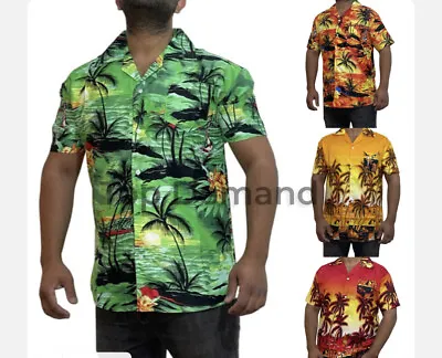 Mens Hawaiian Summer Tropical Aloha Beach Sun Palm Tree Stag Fancy Shirt S-3XL • £7.80