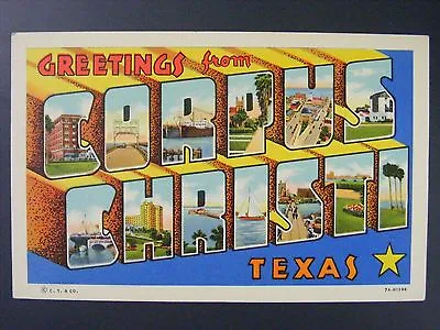 Greetings Corpus Christi Large Letter Vintage Curt Teich Linen Postcard 1937 • $6
