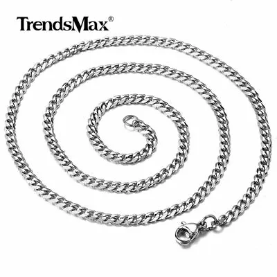 $5.99 • Buy 3/5/7/9/11MM Mens Chain Stainless Steel Silver Curb Cuban Necklace Choker 16-36 