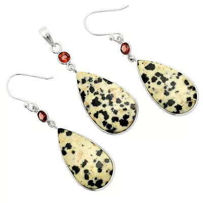 Dalmatian & Garnet 925 Sterling Silver Pendant Earrings Jewelry Set T-1010 • $18.49