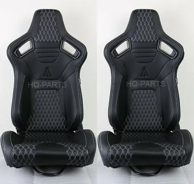 2 Tanaka Premium Black Carbon Pvc Leather Racing Seat + White Stitch For Mustang • $347.81