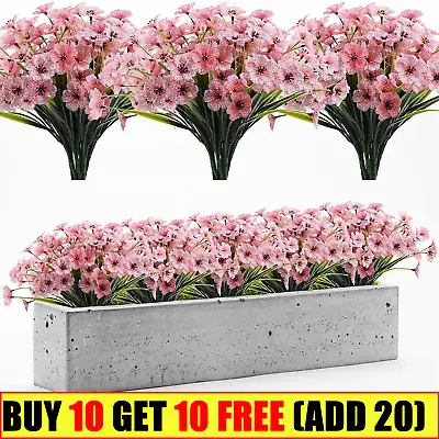 Artificial Flowers Plastic Fake Plants UV Resistant Home In/Outdoor Garden Decor • £2.29