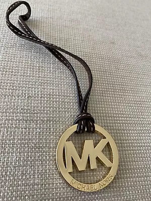 New Michael Kors Logo Gold Dark Brown Suede Leather Purse Charm Hang Tag Key Fob • $14