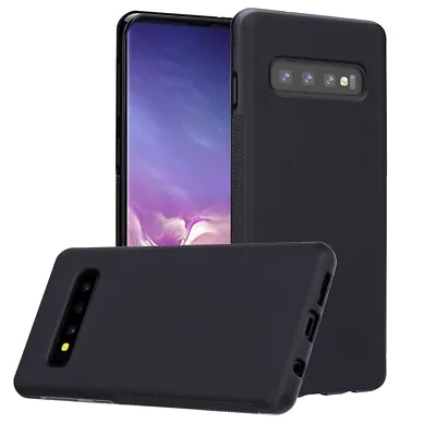 Samsung Galaxy S10 Plus Black Matte Jelly Case Rugged Defender Screen Protector  • $16.99