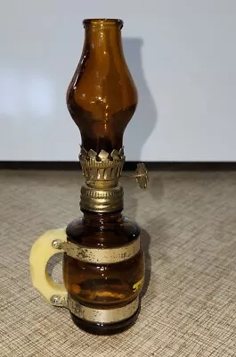 Vintage Small Brown Amber Glass Mackinac Bridge Oil Lamp With Glass Chimney • $9.99