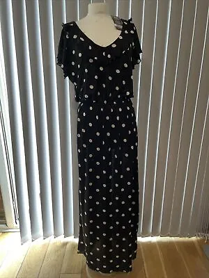 £7.50 • Buy NEW Avenue Ladies Black Polka Dot Maxi Dress UK 12-14. BNWT