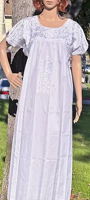 White San Antonino Maxi Dress Oaxaca Mexican Dress Hand Embroidery Wedding Boho • $169.95