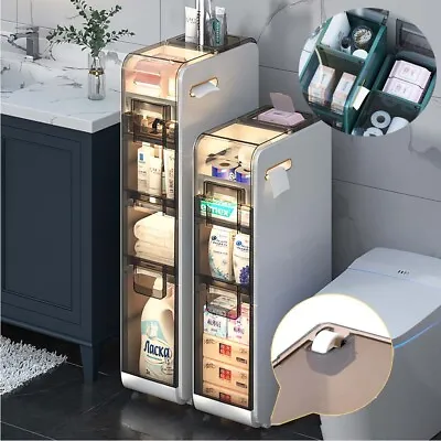 Narrow Bathroom Storage Cabinet Slim Toilet Organizer W/ Drawers Kitchen Wheels • $112.30