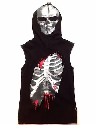 Goth Cyber Punk Visual Kei Skull Skeleton Hoodie Mask Hot Topic Top Jacket Vest • $108.92