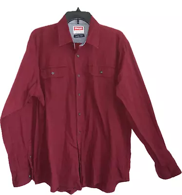 Wrangler Comfort Fit Men's Long Sleeve Denim Red Maroon Shirt Size L • $12.95