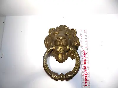 Large Heavy 8 In Long  Vintage Brass Lion Head Door Knocker (V) • $65