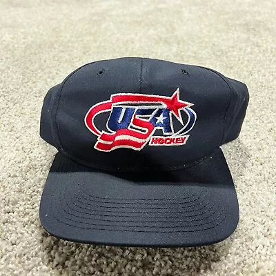 VINTAGE USA Hockey Hat Cap New Era Pro Model Snapback Blue Casual Adult 90s USA • $28.88