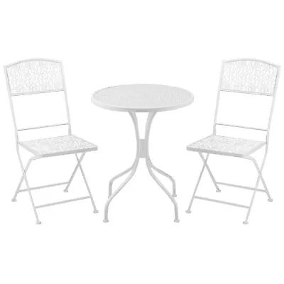 Outsunny Garden Bistro Set For 2 With Folding Chairs And Round Table White • £99.99