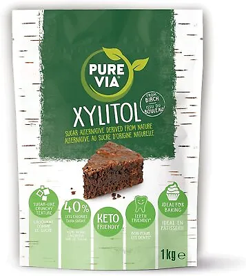 Pure Via 100% Xylitol Non-GMO Certified -1kg Bag Plant Based Sugar Alternative • £9.50