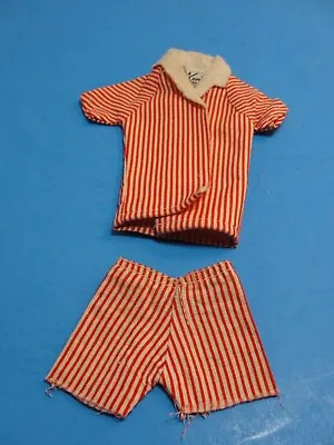 VTG KEN Doll 2 Pc Beach Wear Original Swim Suit & Coat Mattel Red Striped 1964 • $15