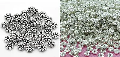 🎀 SALE 🎀 100 Silver Daisy Flower 4mm Spacer Beads For Jewellery Making • £1.99