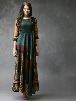 $61.59 • Buy Indian Traditional Kurti Multi Printed Dress Anarkali Kurta Asymmetric Dress