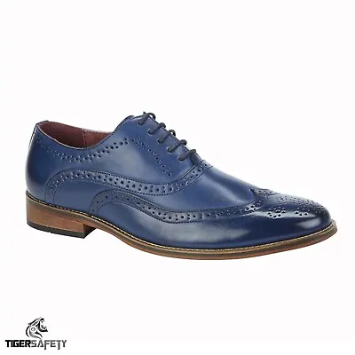 Goor M9556C Aegean Blue Quality Leather 5 Eye Wing Capped Oxford Brogue Shoes • £34.45