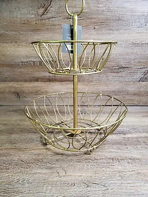 Fruit Basket 2 Teir Metal & Wire Threshold Vegetable Holder Nantasket Gold • $11.99