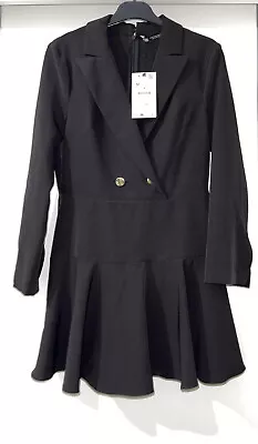 Zara Black Lapel Collar Buttoned Blazer Style Playsuit With Flared Hem Size M • $43.50