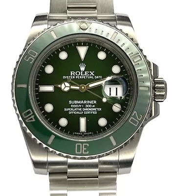 MINT 2015 Rolex Submariner 116610lv HULK Green Dial Oyster 40mm Complete Set! • $18399