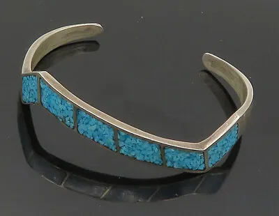 ZUNI NAVAJO 925 Silver - Vintage Inlaid Turquoise Pointed Cuff Bracelet - BT8304 • $155.14